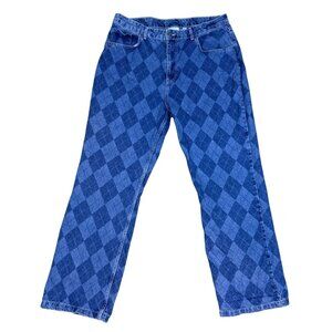 Vintage The Ragged Priest Jeans Blue Argyle Pattern Straight-Leg Denim 36X30